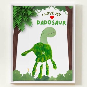 Cartão com impressão de mão de dinossauro para o pai, impressões de mão de dinossauro, impressões de mão para o dia dos pais, presente para o pai no dia dos pais de um bebê em idade pré-escolar