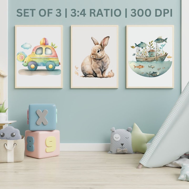 Set of 3 Printable Nursery Wall Art Watercolor Nursery Wall Etsy