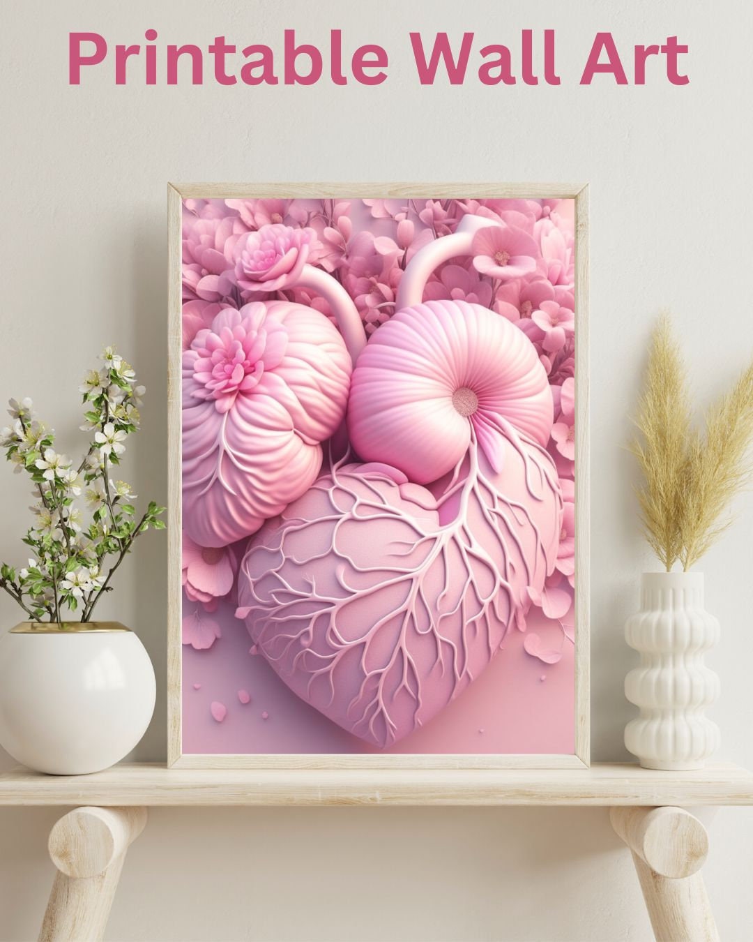 Printable Pink Heart Wall Art 16x20 In Etsy
