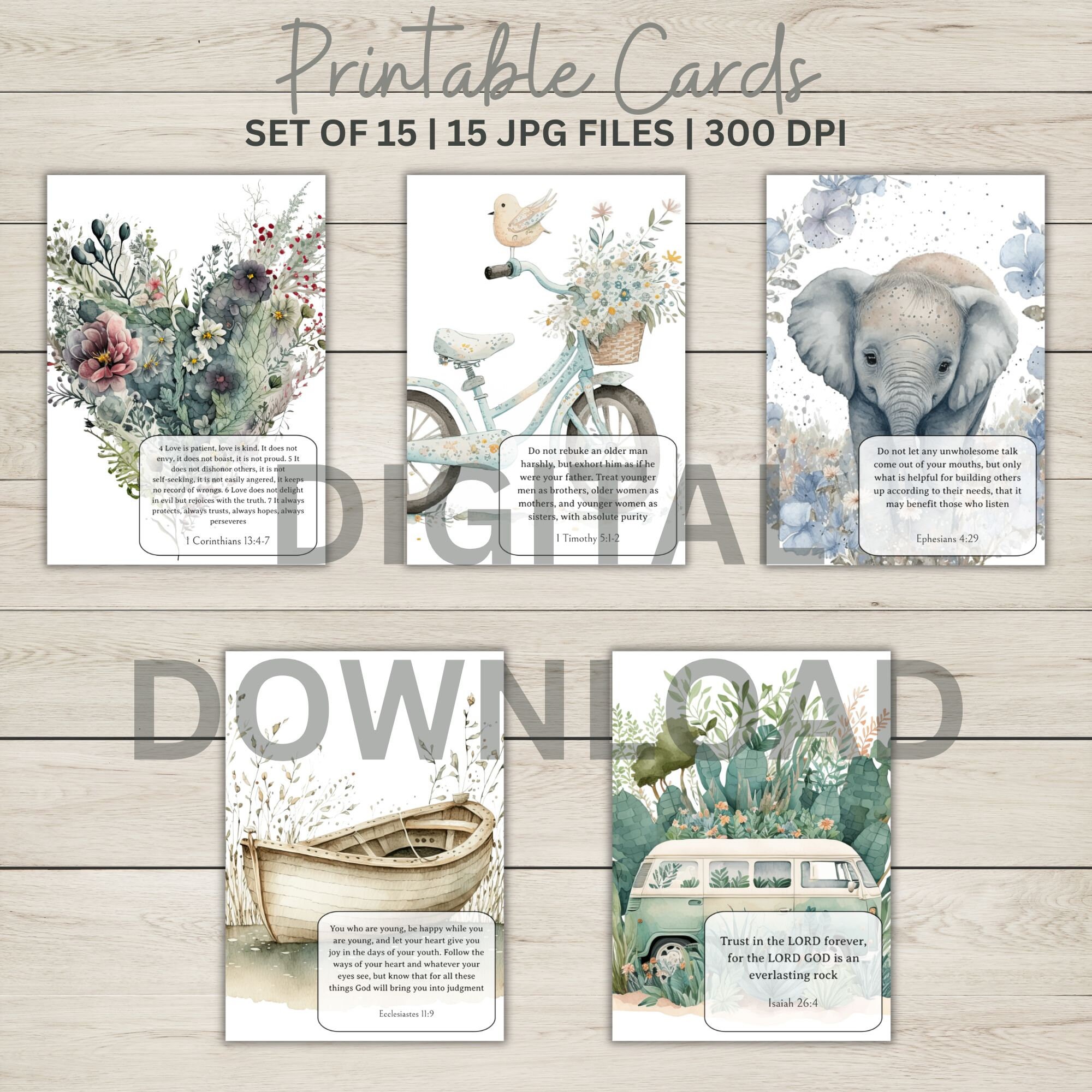 SET OF 15 Printable Bible Verse Cards Printable Affirmation Cards ...