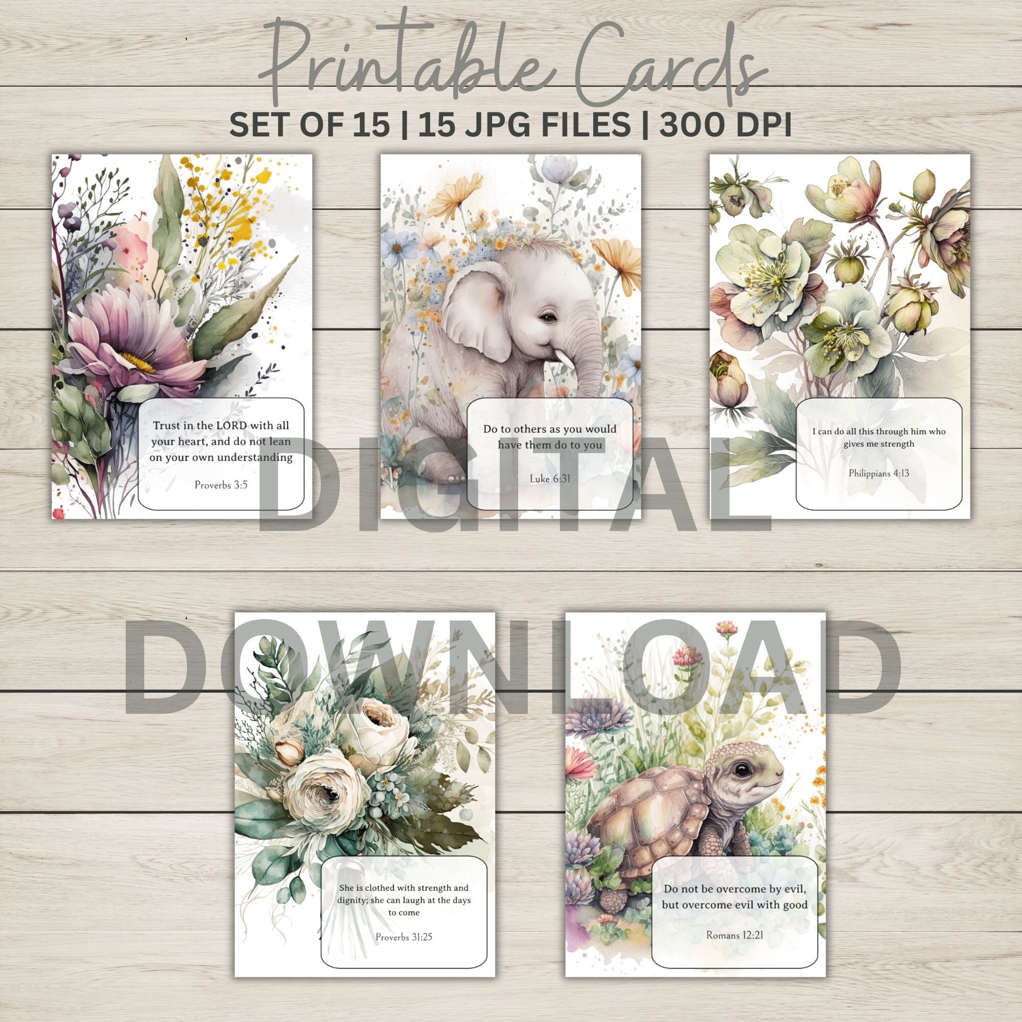 SET OF 15 Printable Bible Verse Cards Printable Affirmation Cards ...