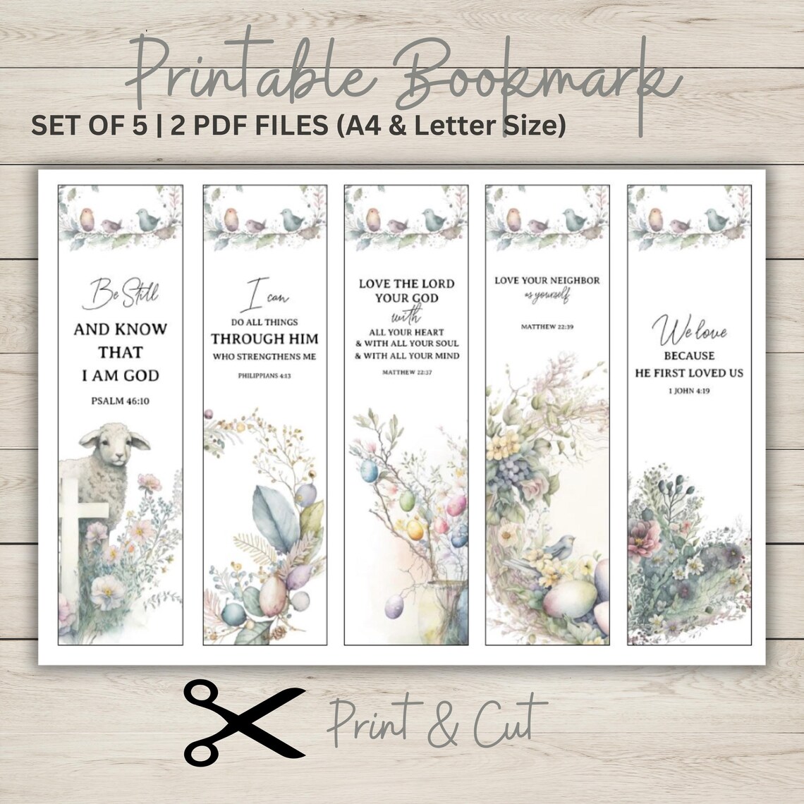 SET OF 5 Printable Bible Verses Bookmarks, Printable Watercolor ...