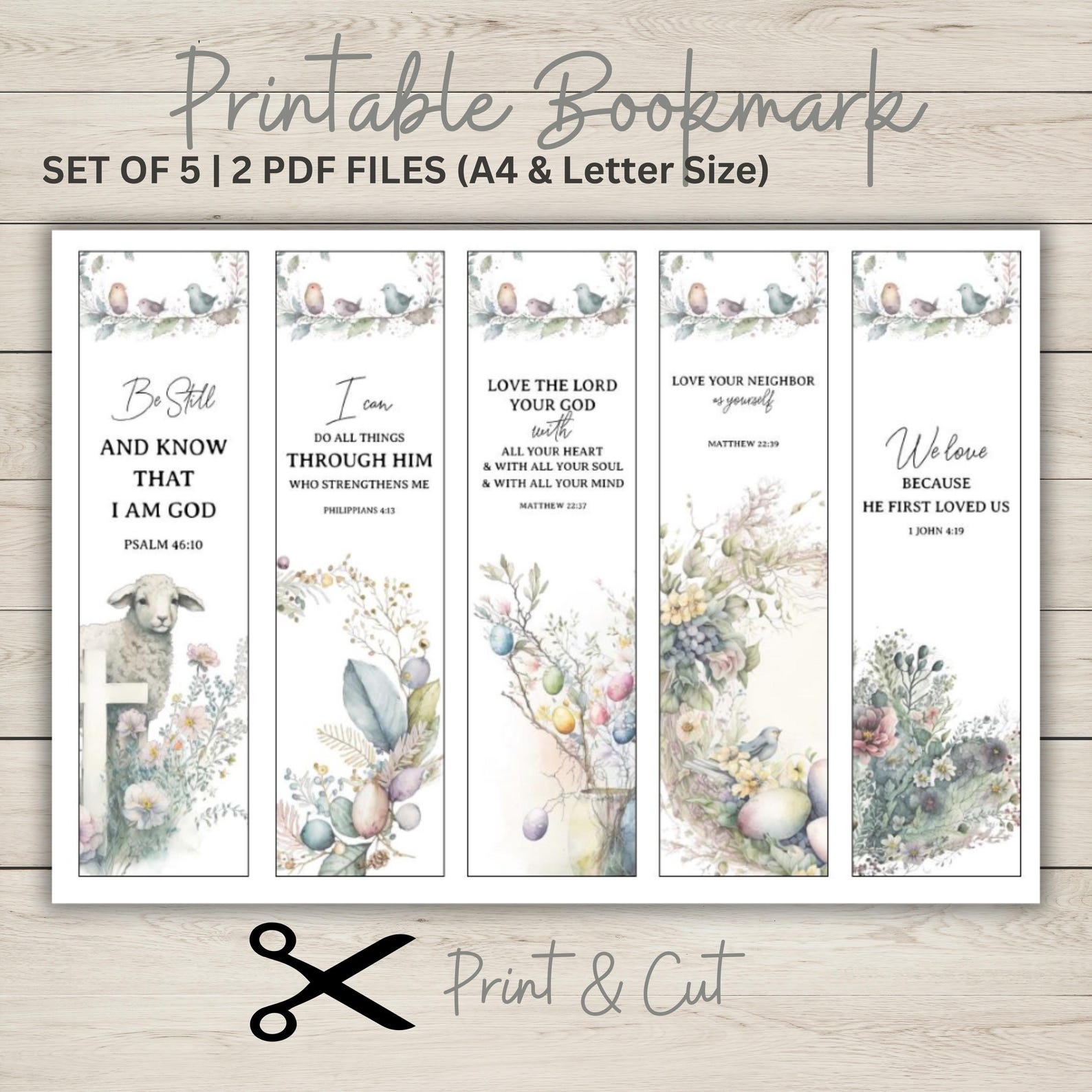 SET OF 5 Printable Bible Verses Bookmarks, Printable Watercolor ...