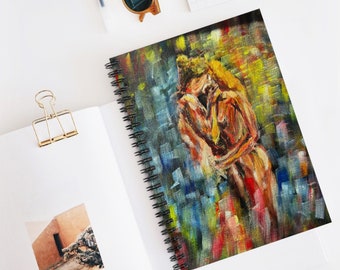 Beautiful Abstract Loving Couple Kissing - Oil Canvas Painting  Spiral Notebook - Ruled Line