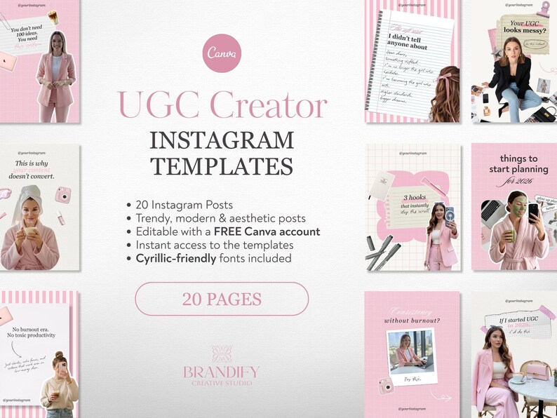 Pink Aesthetic UGC Content Creator Instagram Templates Luxury | 20 ...