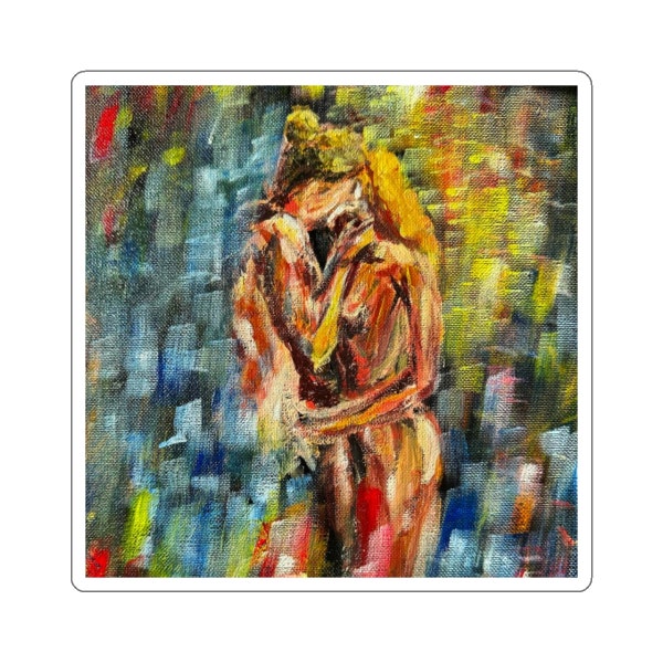 Beautiful Abstract Loving Couple Kissing - Oil Canvas Painting - Kiss-Cut Stickers