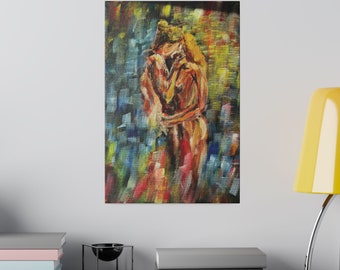 Matte Canva Print - Lovely couple kissing - Oil panting canva - Abstract true love kiss