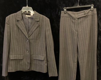 Vintage 2 piece women's suit pinstripe blazer pant for work career outfit for women wide leg pant suit NWT