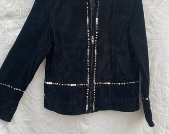 Womens suede jacket black zip front jacket