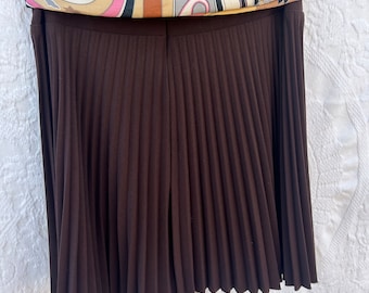 Brown pleated skirt short vintage skirt for women