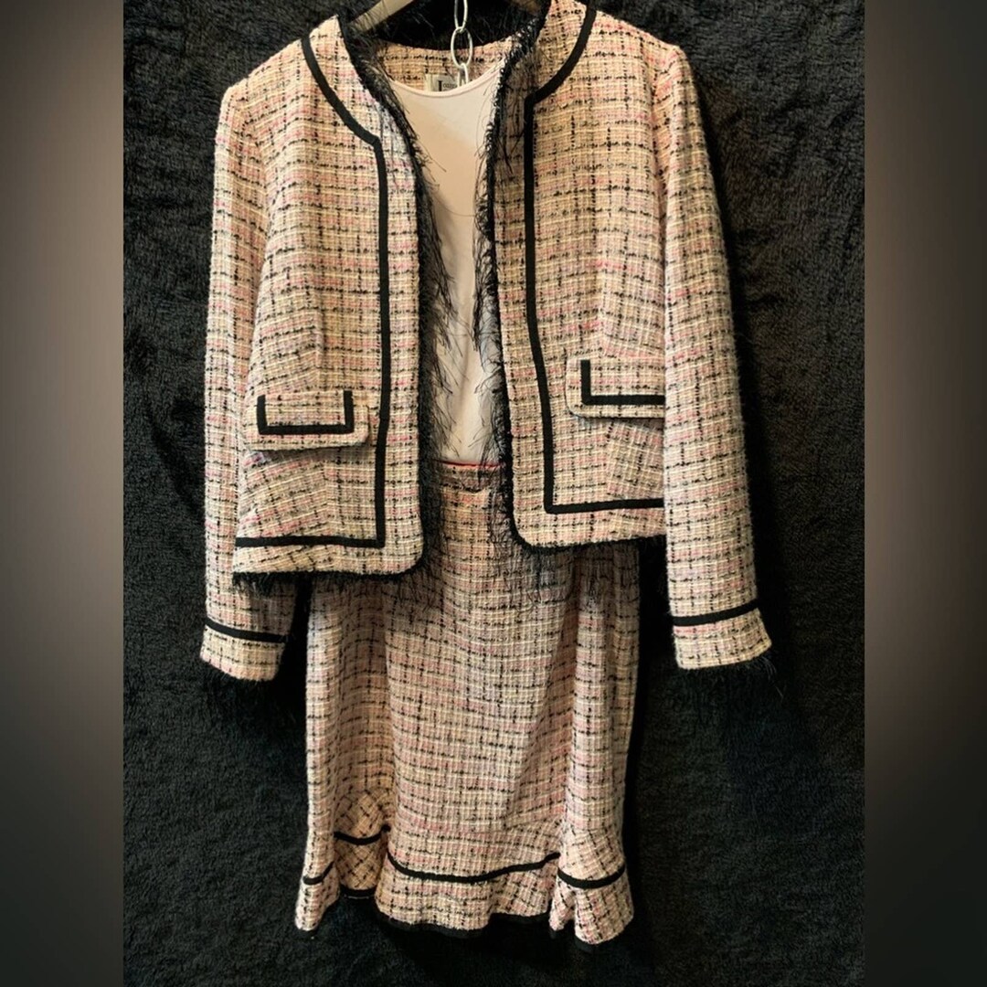 Ensemble 2 Pièces Vintage Veste Et Jupe Droite - Taille Unique, Bleu Foncé, Style Années 70