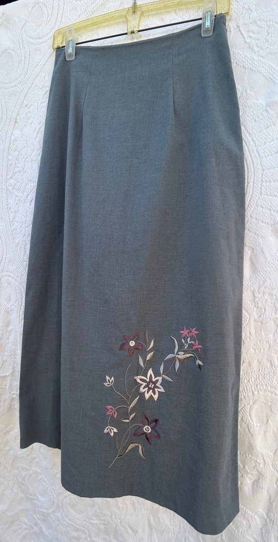 Vintage Black Plaid Cotton Maxi Skirt With Floral Embroidery Original Design For Summer For Women