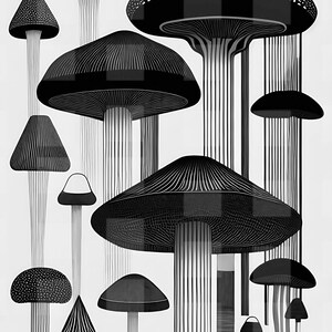 Mushrooms In Black and White Print 12