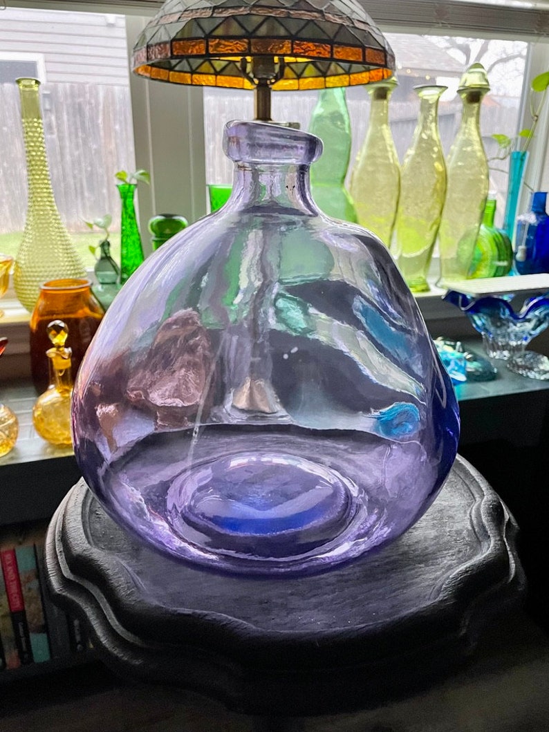 San Miguel Vidrios Lilac Bulbous Recycled Art Glass Vase Bottle Made in