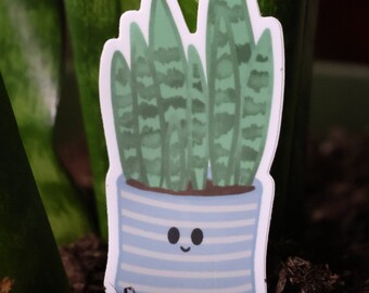 Cheerful Snake Plant Vinyl Sticker: 3-inch Waterproof Decal for Plant Lovers & Gardeners