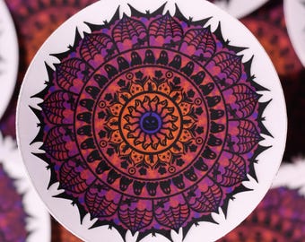 Spooky Mandala: 3" Vinyl Die-Cut Waterproof Sticker for Water Bottles, Laptops, Outdoor Gear & Notebooks