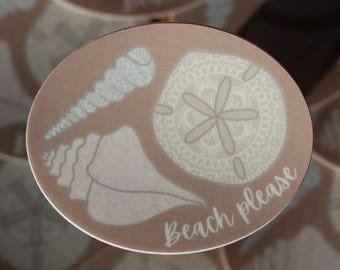 Beach Please Vinyl Sticker: Waterproof Die-Cut Mandala Seashell Design for Summer Lovers