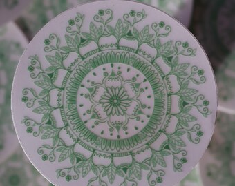 Nature Lover Mandala: 3-inch Clear Vinyl Waterproof Sticker Green Floral Zentangle Design