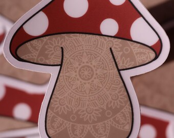 Mandala Mushroom Vinyl Sticker: Waterproof Decal for Water Bottles Laptops Outdoor Gear & Notebooks