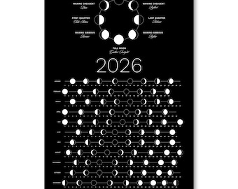 2026 Dark Moon Phase Calendar (SHIPS FLAT) Hangable Dark Lunar