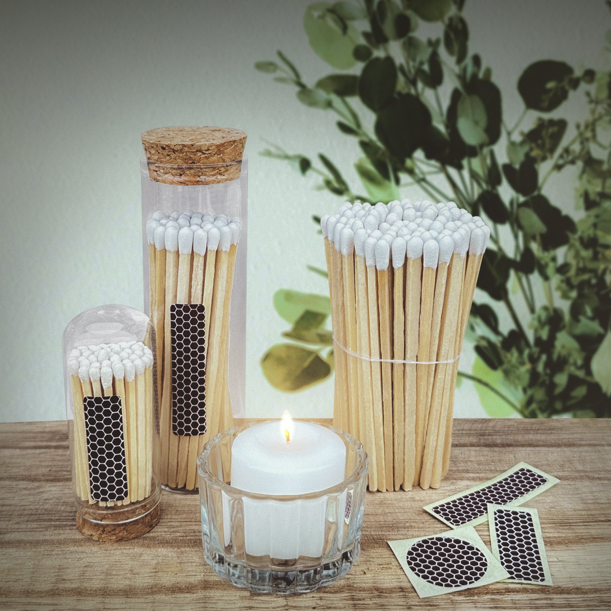 4 Rainbow Artisan Matches in a Chic Glass Jar, Cork Lid striking