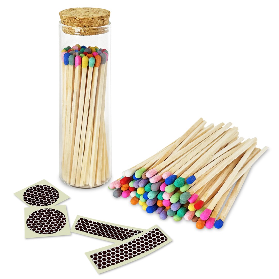4 Rainbow Artisan Matches in a Chic Glass Jar Cork Lid Etsy