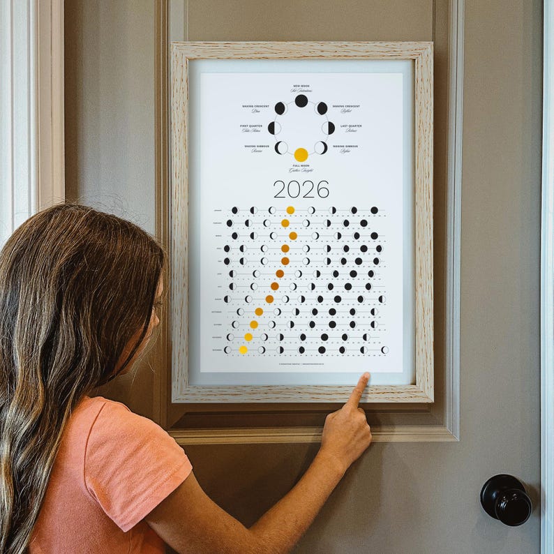 2026 Moon Phase Calendar (SHIPS FLAT) - Hangable Gold Lunar Wall Poster ...