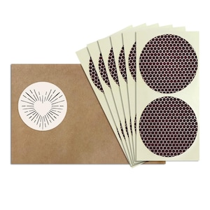 May include: A set of six brown and white patterned stickers with a heart design on a brown envelope.
