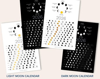 2026 Dark Moon Phase Calendar (SHIPS FLAT) Hangable Dark Lunar