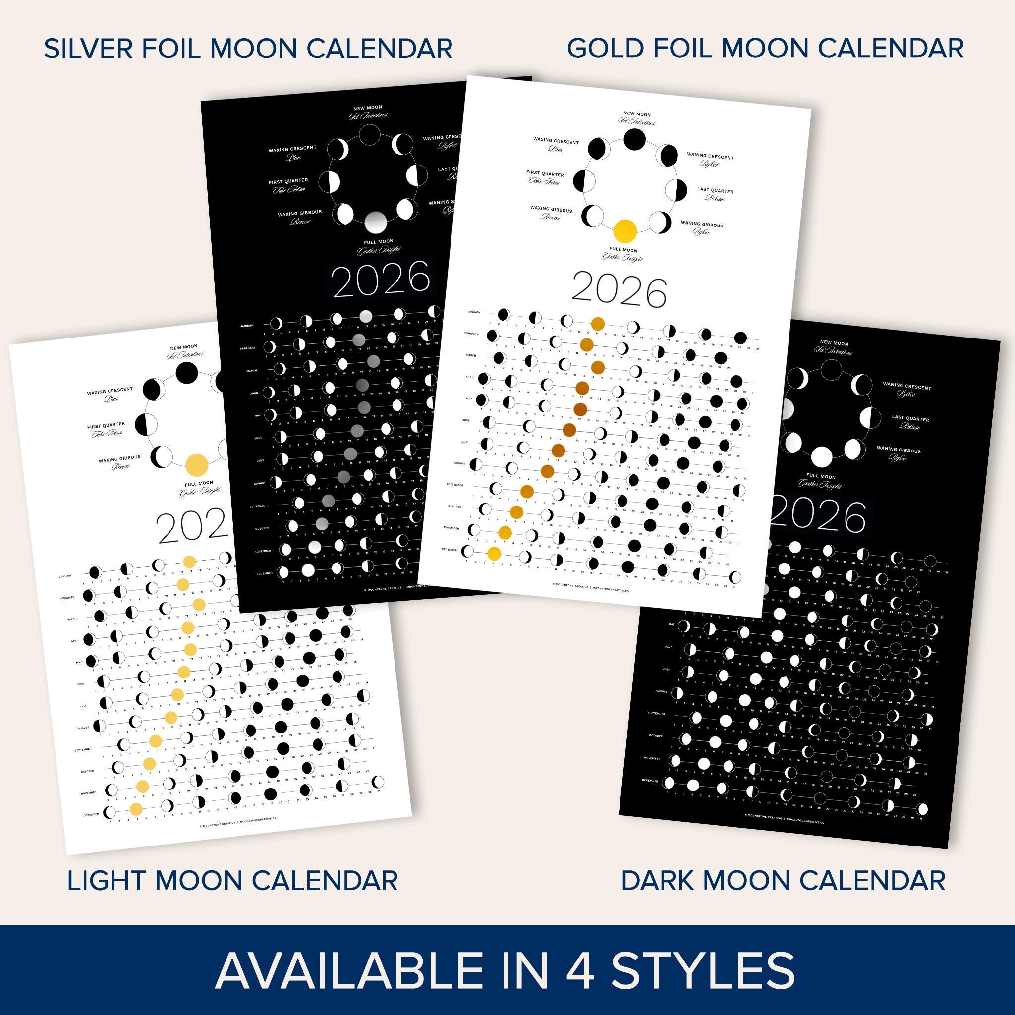 2026 Dark Moon Phase Calendar (SHIPS FLAT) Hangable Dark Lunar