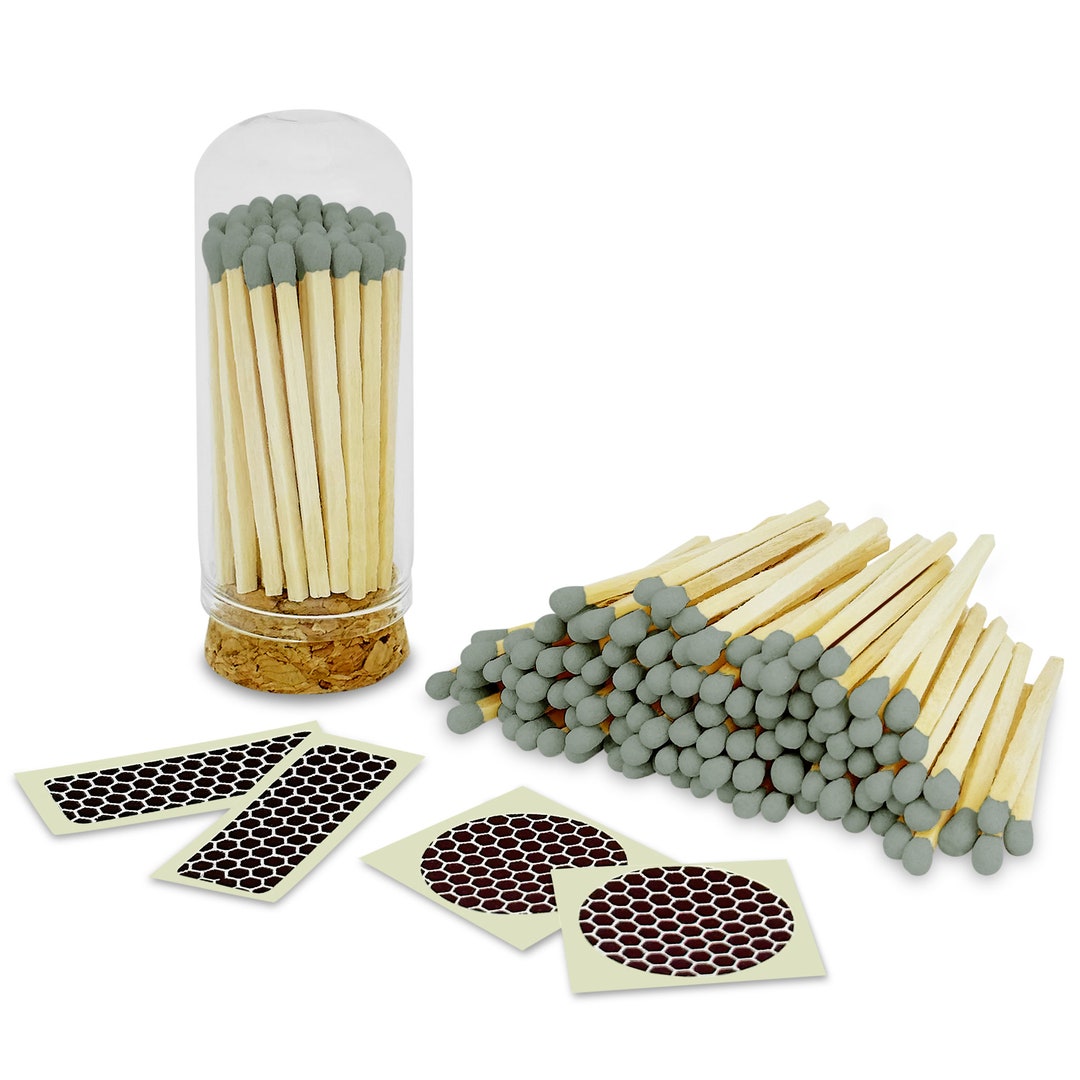 2 Gray Small Artisan Matches in a Chic Mini Glass Cloche Dome Jar, Cork