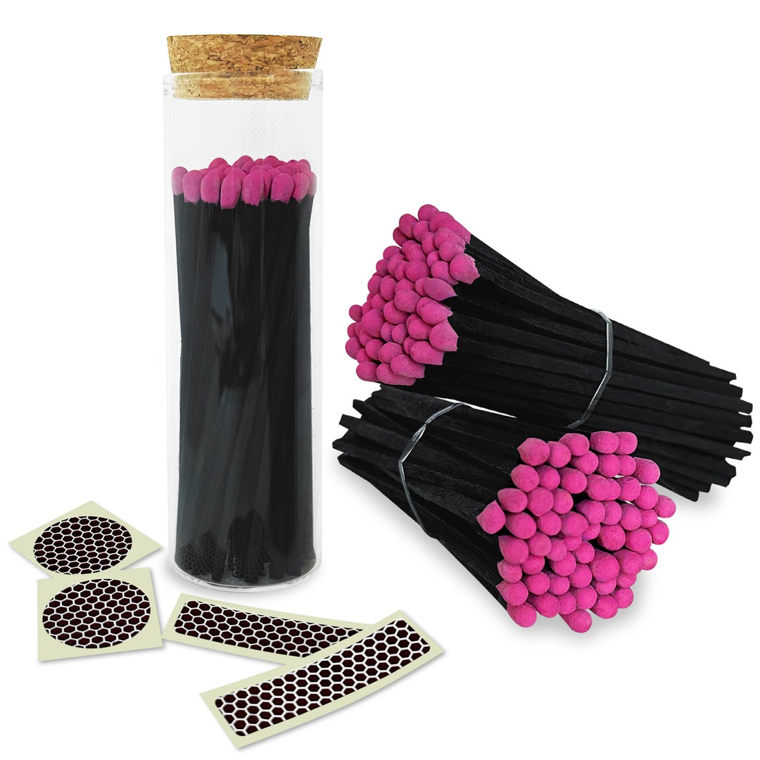 4 Black Stick Pink Tip Artisan Matches in a Chic Glass Jar Etsy