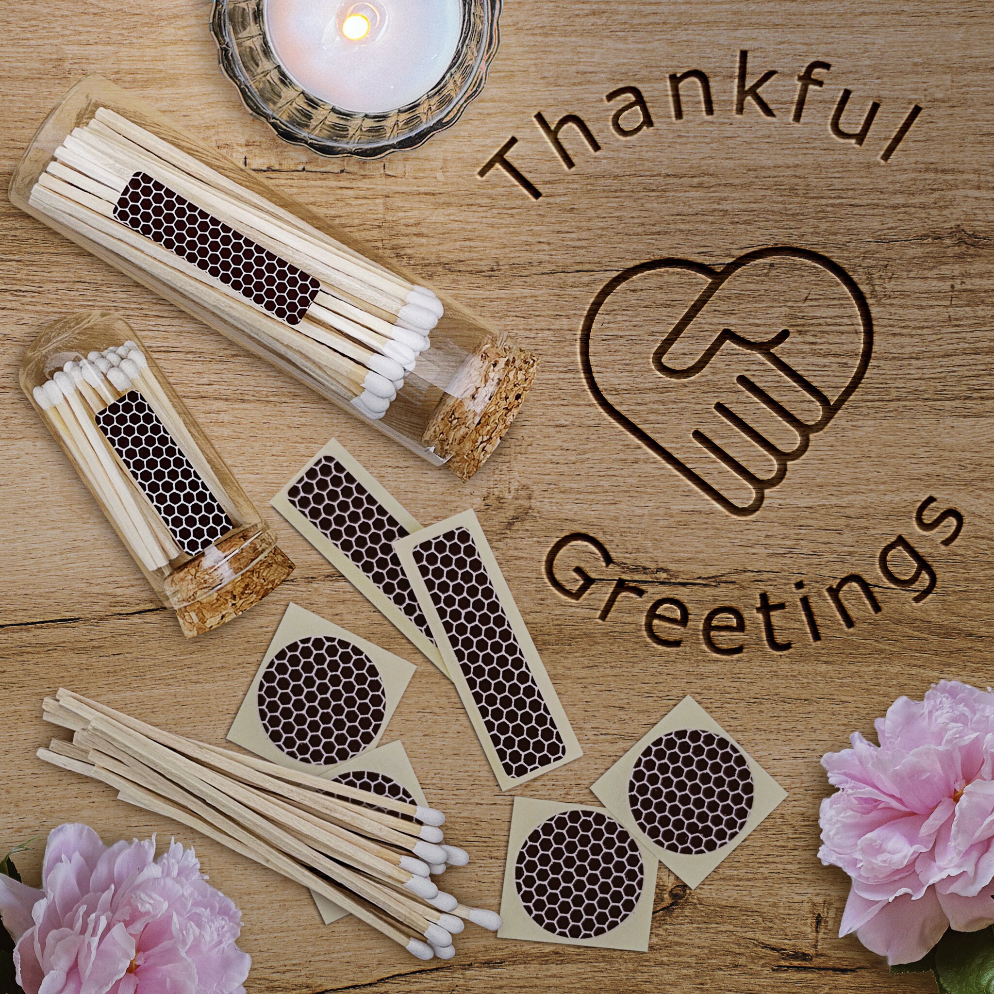 4 Rainbow Artisan Matches in a Chic Glass Jar, Cork Lid striking