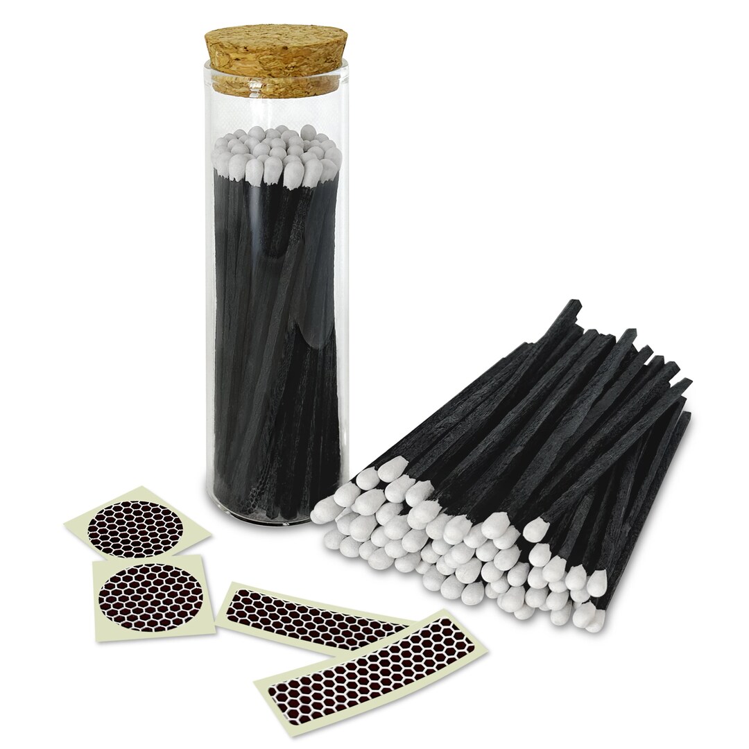 4 Tuxedo Artisan Matches in a Chic Glass Jar Cork Lid Etsy