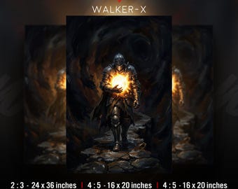 Lámina artística de fantasía oscura con temática de caballeros, póster medieval sombrío: El caballero que llevaba el sol (DESCARGA DIGITAL)