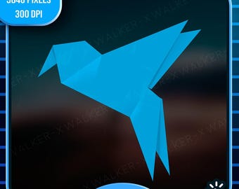 Pájaro de origami azul 2D - Clipart (Descarga digital PNG)