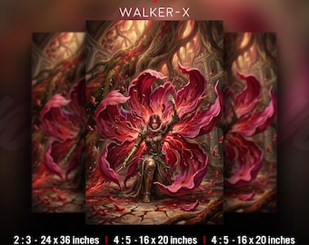 La Flor Escarlata, Arte de Guerrero de Fantasía Oscura, Estampado de Flor Carmesí, Decoración Botánica Estilo Souls (DESCARGA DIGITAL)