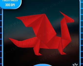 Dragón rojo de origami 2D - Clipart (Descarga digital PNG)