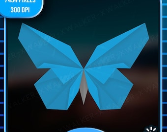 Mariposa azul de origami 2D - Clipart (Descarga digital PNG)