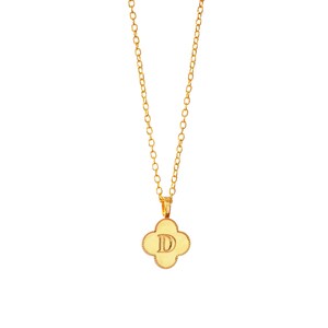 Colgante de trébol / Colgante de flor con inicial grabada / Dije de trébol / Collar con inicial personalizada / Oro de 14 quilates