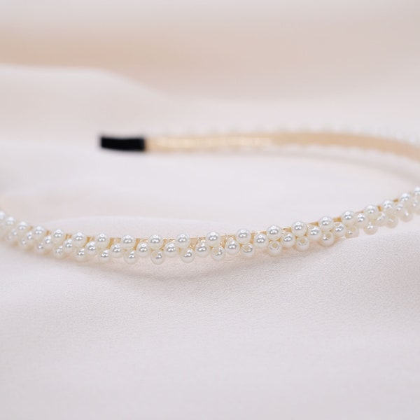 Bridal White Pearl Headband / Dainty Pearl Hair Accessories