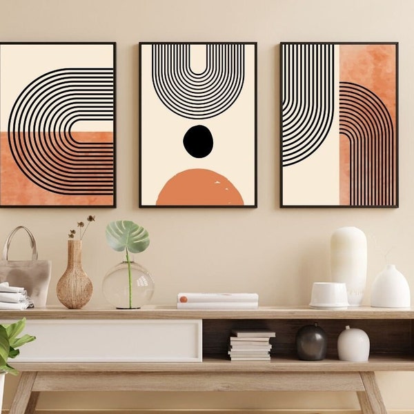 Boho Wall Art Gallery Wall Set,Modern Prints, Bohemian Art home Decor Wall Art Prints, Printable Orange Wall Art Living room Wall Decor