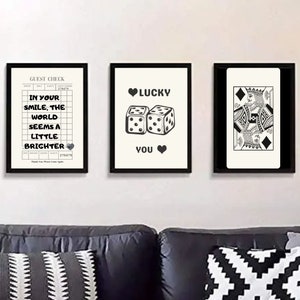 Impresión de cheques de invitados, arte de pared de moda, juego de 3 impresiones digitales de cheques de invitados, póster de cheques de invitados, arte de pared Lucky You, impresión estética retro