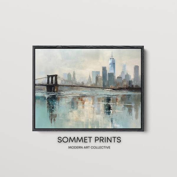 Neutral Cityscape Landscape Wall Art | Modern New York City Painting | Digital Download