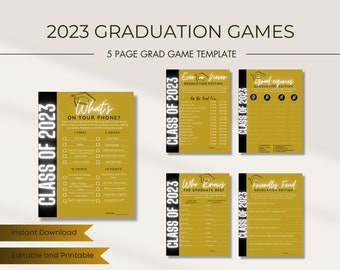 Editable 2023 Graduation party Games Bundle, 5 Graduation 1 Sided Sheets, Printable Graduation games for Recent graduates, Digital Download