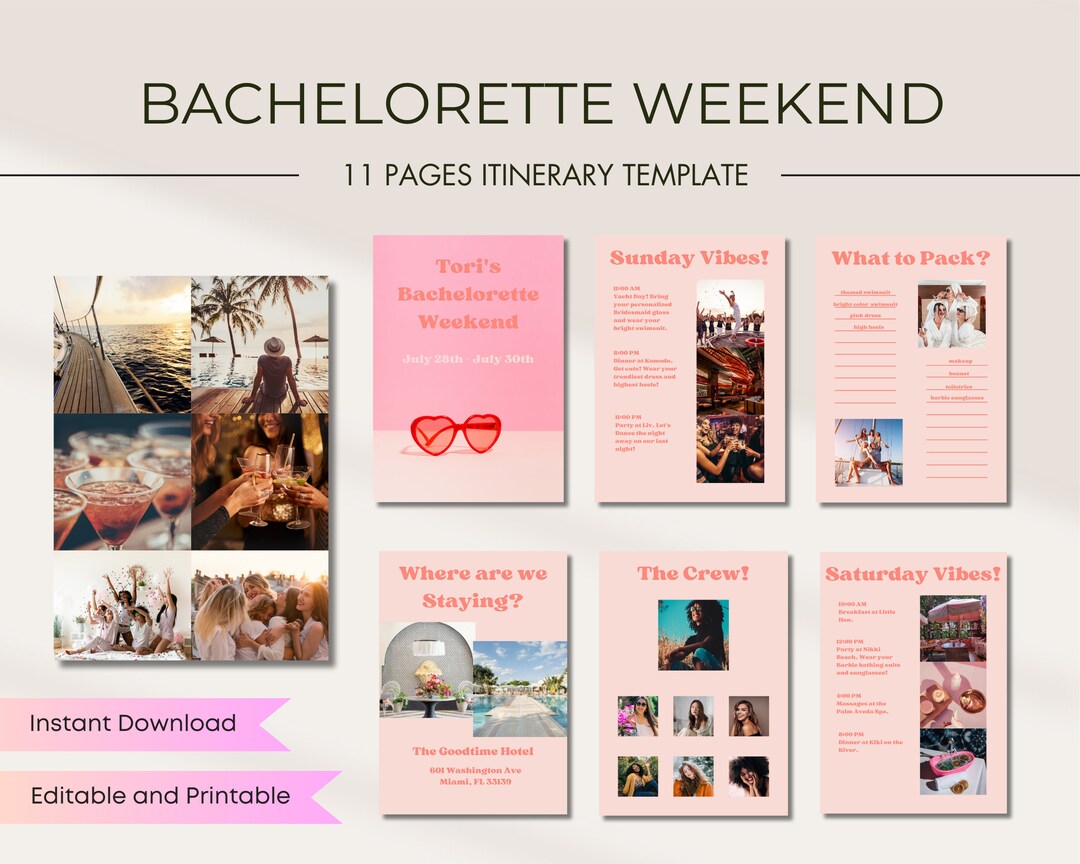 Editable Printable Bachelorette Weekend Pink Barbie Bundle, Itinerary ...