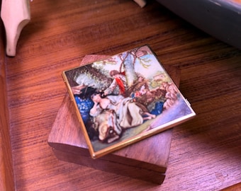 Vintage Fragonard-Style Scene Mini Mirror by Stratton of England.
