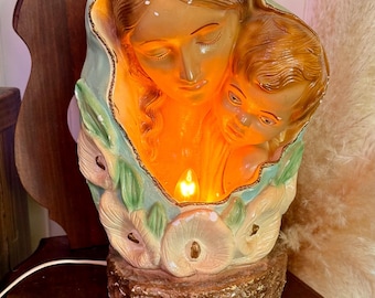 Vintage Mary and Baby Jesus TV Lamp with Callalilies