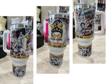 True Crime Junkie 40 oz tumbler with handle and straw FAST SHIPPING