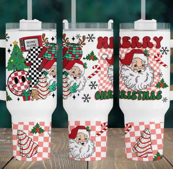 Retro Santa Christmas 40 oz tumbler with handle and Straw FAST SHIPPING
